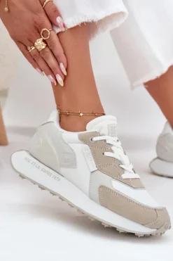 Damskie Big Star Shoes Skórzane Sneakersy Damskie Big Star OO274563 Hi-Poly System Białe