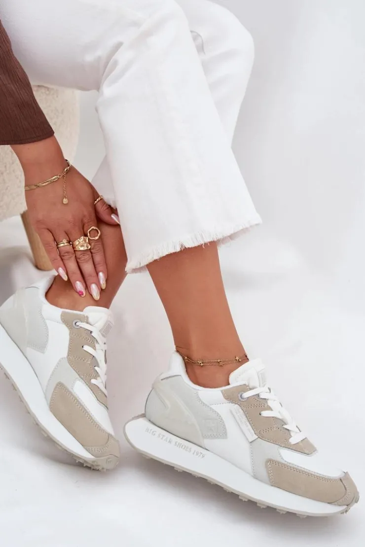 Damskie Big Star Shoes Skórzane Sneakersy Damskie Big Star OO274563 Hi-Poly System Białe