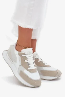 Damskie Big Star Shoes Skórzane Sneakersy Damskie Big Star OO274563 Hi-Poly System Białe