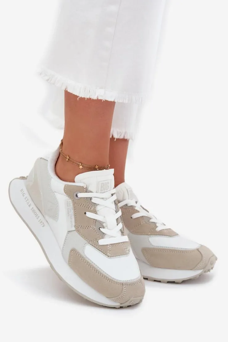 Damskie Big Star Shoes Skórzane Sneakersy Damskie Big Star OO274563 Hi-Poly System Białe