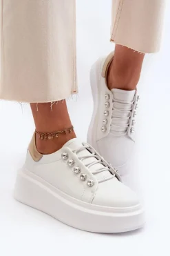 Damskie Damskie buty S.Barski Skórzane Sneakersy Damskie Na Masywnej Platformie Białe S.Barski LR628