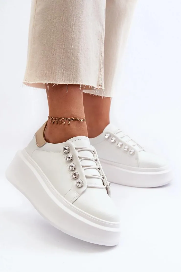 Damskie Damskie buty S.Barski Skórzane Sneakersy Damskie Na Masywnej Platformie Białe S.Barski LR628