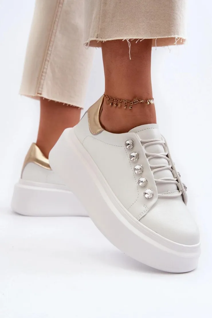 Damskie Damskie buty S.Barski Skórzane Sneakersy Damskie Na Masywnej Platformie Białe S.Barski LR628