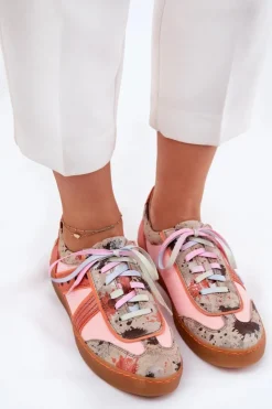 Damskie Maciejka Skórzane Sneakersy Damskie 06840-18 Pomarańczowe