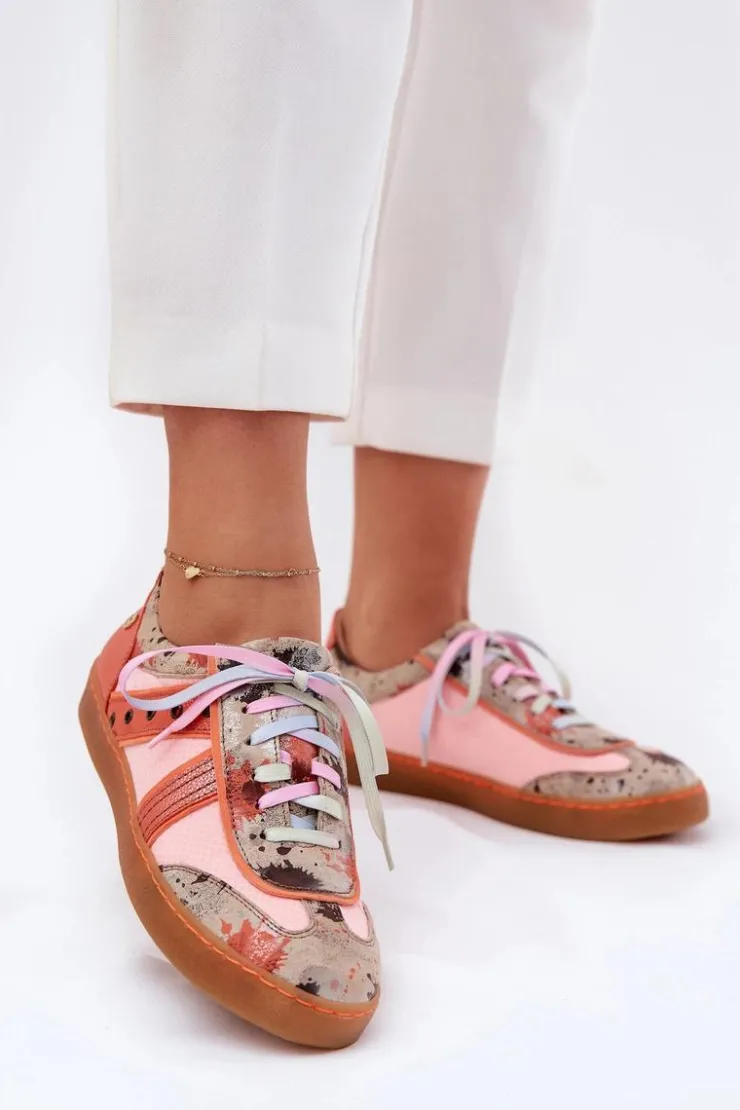 Damskie Maciejka Skórzane Sneakersy Damskie 06840-18 Pomarańczowe