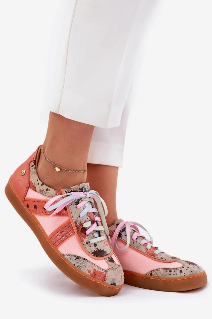 Damskie Maciejka Skórzane Sneakersy Damskie 06840-18 Pomarańczowe