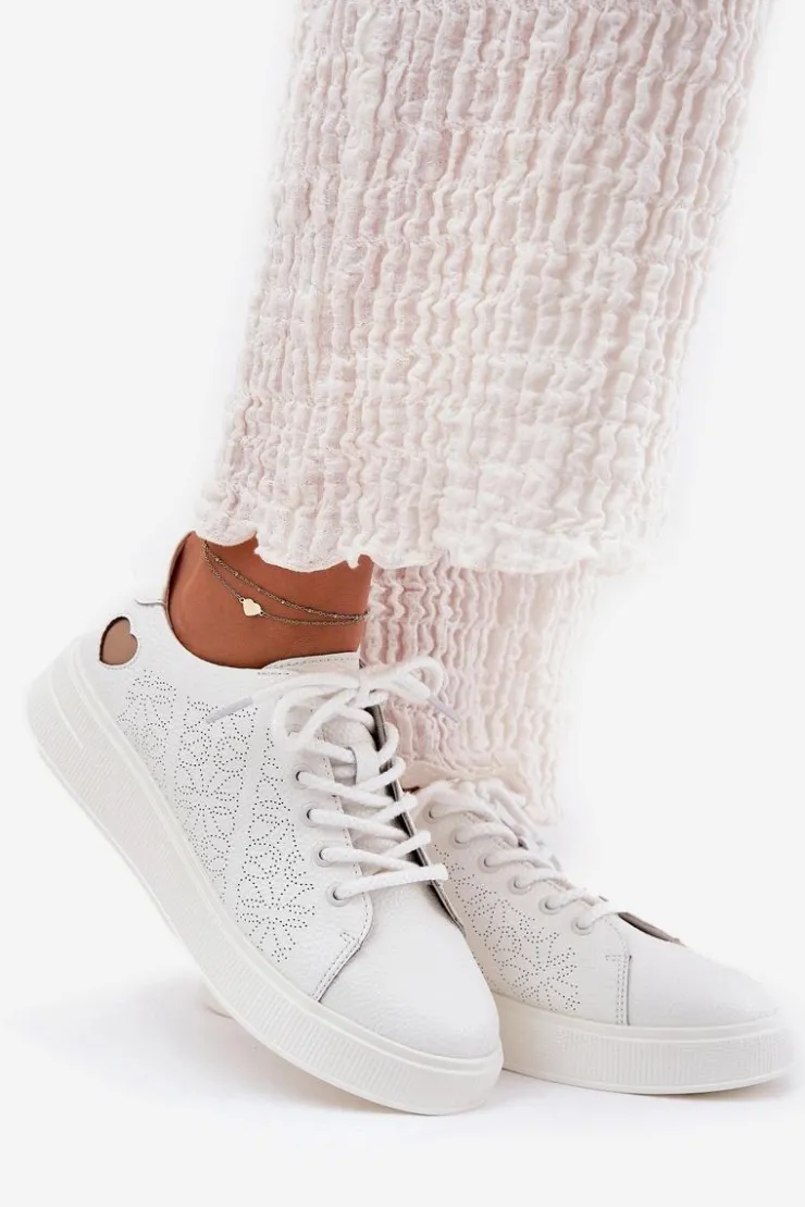 Discount Buty damskie Vinceza Skórzane Sneakersy Damskie Na Platformie Vinceza 88018 Białe Biały