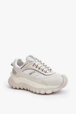 New Big Star Shoes Skórzane Sneakersy Damskie Na Platformie Big Star OO274A221 HI-POLY SYSTEM Białe Biały