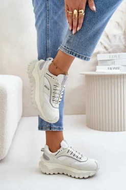 New Big Star Shoes Skórzane Sneakersy Damskie Na Platformie Big Star OO274A221 HI-POLY SYSTEM Białe Biały