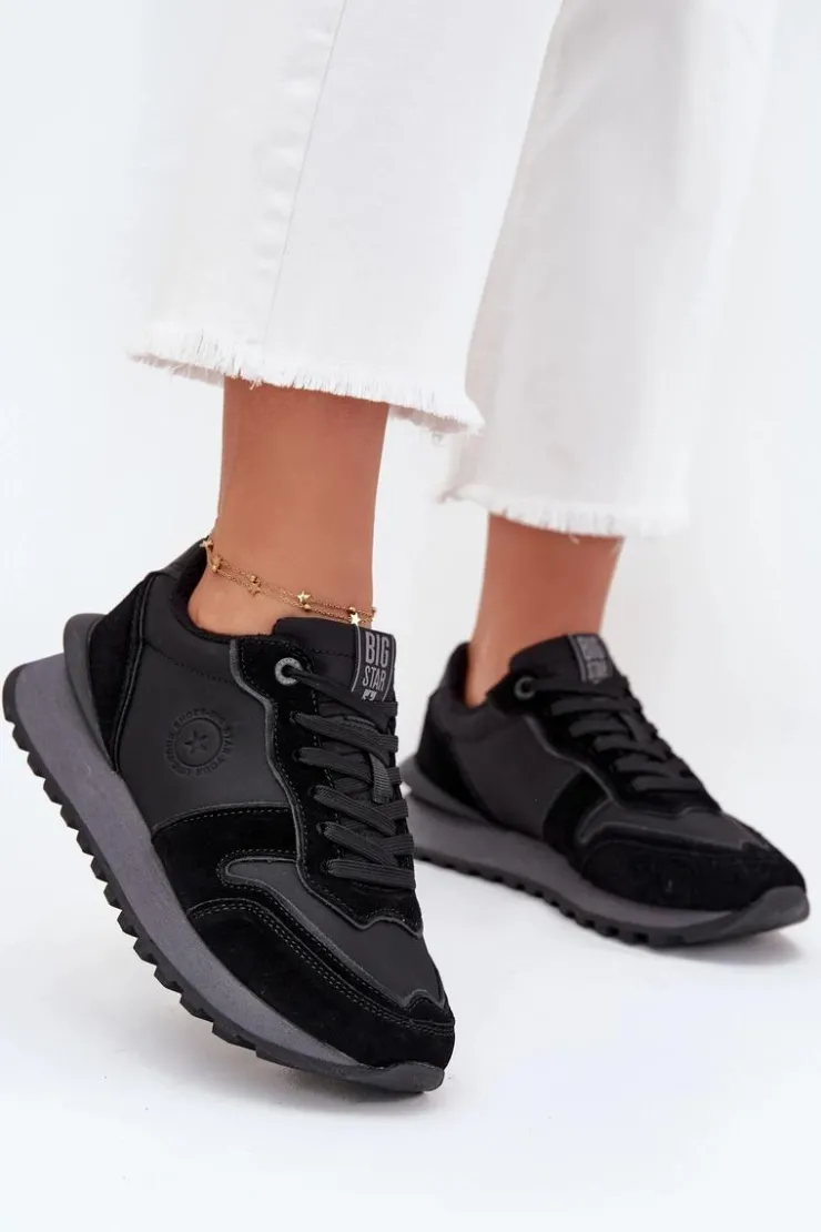 Damskie Big Star Shoes Skórzane Sneakersy Damskie Big Star OO274529 HI-POLY SYSTEM Czarne