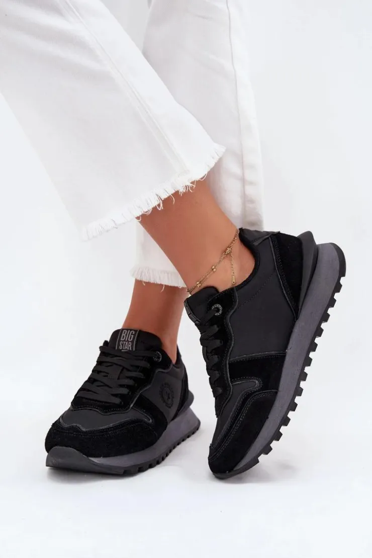 Damskie Big Star Shoes Skórzane Sneakersy Damskie Big Star OO274529 HI-POLY SYSTEM Czarne