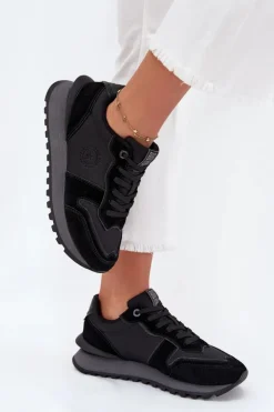 Damskie Big Star Shoes Skórzane Sneakersy Damskie Big Star OO274529 HI-POLY SYSTEM Czarne