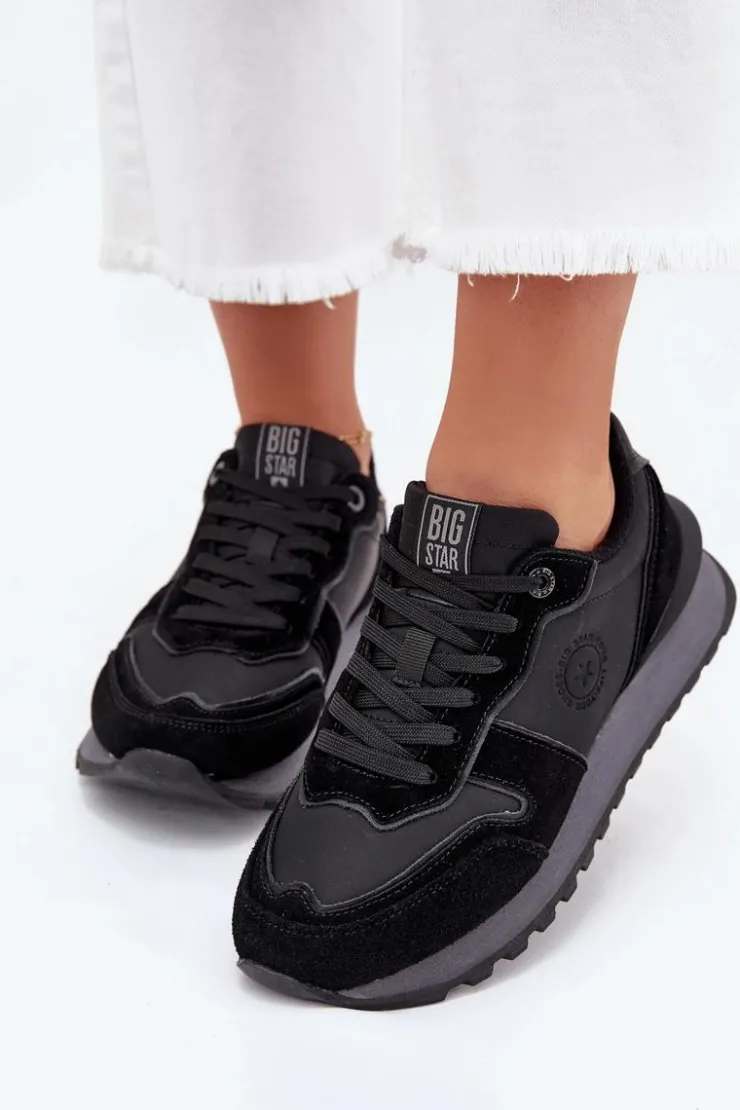 Damskie Big Star Shoes Skórzane Sneakersy Damskie Big Star OO274529 HI-POLY SYSTEM Czarne