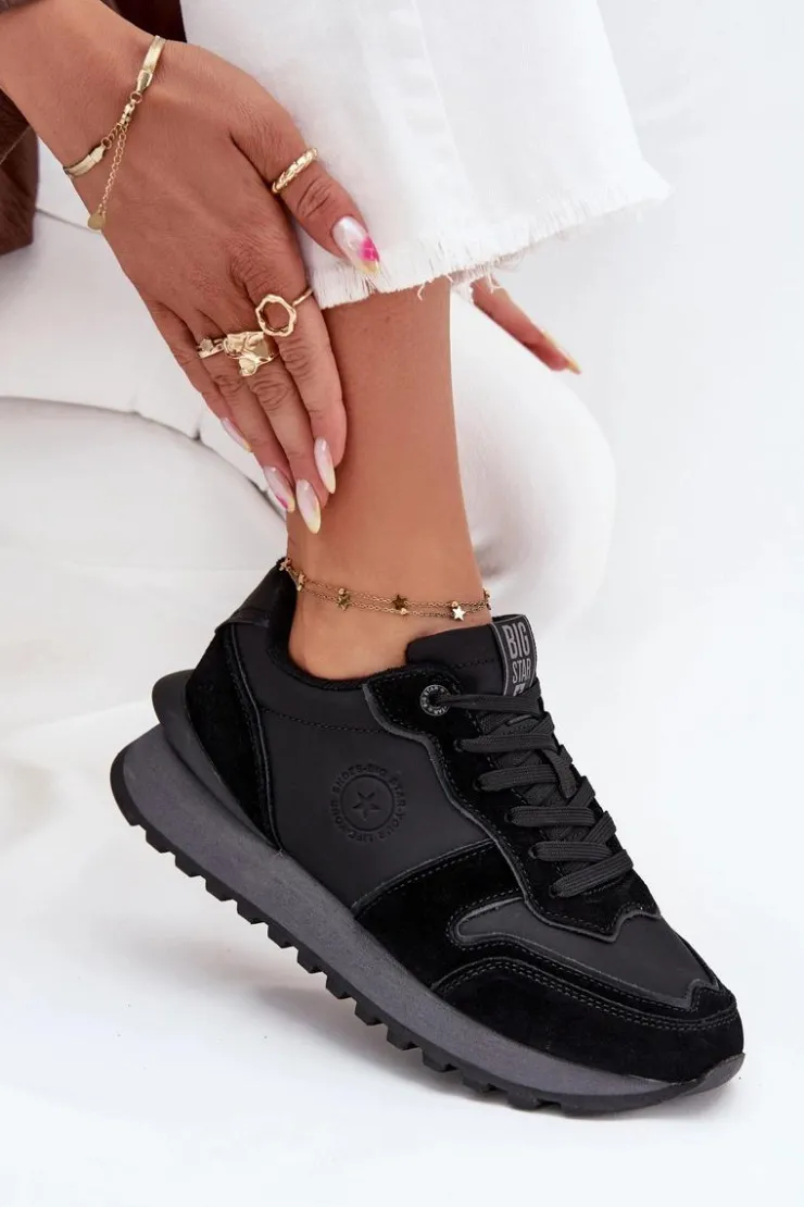 Damskie Big Star Shoes Skórzane Sneakersy Damskie Big Star OO274529 HI-POLY SYSTEM Czarne