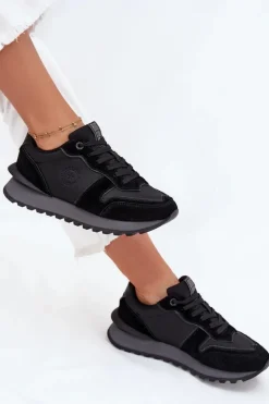 Damskie Big Star Shoes Skórzane Sneakersy Damskie Big Star OO274529 HI-POLY SYSTEM Czarne