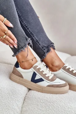 Buty damskie Vinceza Sneakersy Damskie*Skórzane Sneakersy Damskie Vinceza 7923 Beżowe