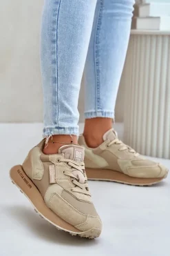 Online Big Star Shoes Skórzane Sneakersy Damskie Big Star OO274564 Hi-Poly System Beżowe Beżowy