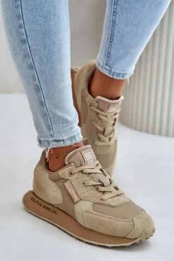 Online Big Star Shoes Skórzane Sneakersy Damskie Big Star OO274564 Hi-Poly System Beżowe Beżowy