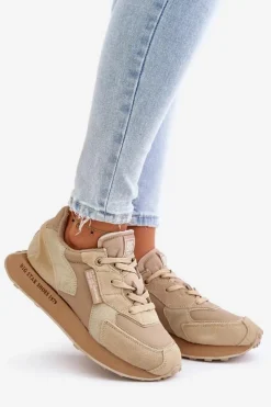 Online Big Star Shoes Skórzane Sneakersy Damskie Big Star OO274564 Hi-Poly System Beżowe Beżowy