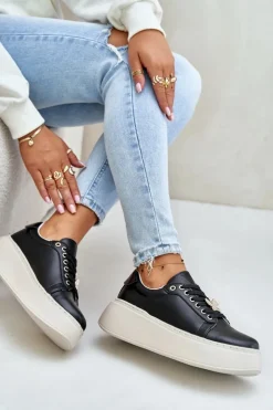 Damskie Buty damskie Vinceza Skórzane Sneakersy Damskie Na Platformie Z Przypinką Vinceza 89101 Czarne