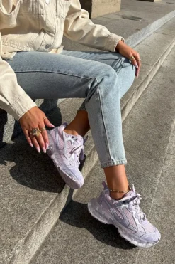 New GOE Skórzane Sneakersy Damskie RR2N4081 Fioletowe Fioletowy