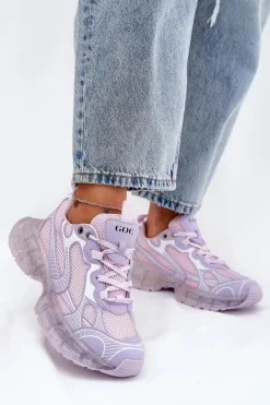 New GOE Skórzane Sneakersy Damskie RR2N4081 Fioletowe Fioletowy