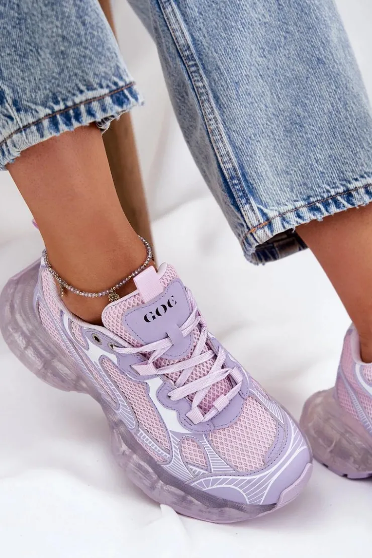 New GOE Skórzane Sneakersy Damskie RR2N4081 Fioletowe Fioletowy