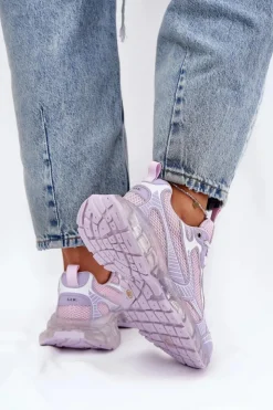 New GOE Skórzane Sneakersy Damskie RR2N4081 Fioletowe Fioletowy