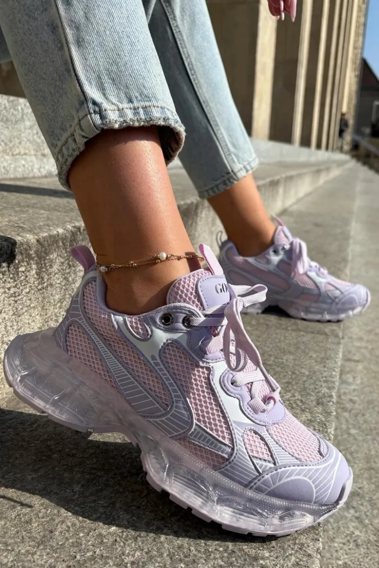 New GOE Skórzane Sneakersy Damskie RR2N4081 Fioletowe Fioletowy