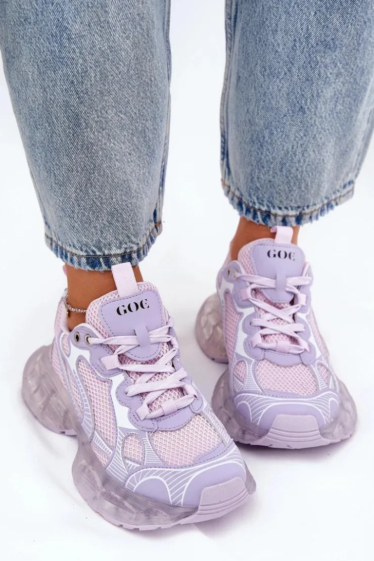 New GOE Skórzane Sneakersy Damskie RR2N4081 Fioletowe Fioletowy