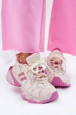 Damskie GOE Skórzane Sneakersy Damskie RR2N4038 Różowe