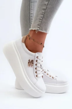 Damskie Boto Skórzane Sneakersy Damskie Na Platformie Białe Pernalia