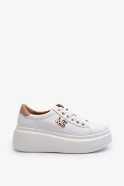 Damskie Boto Skórzane Sneakersy Damskie Na Platformie Białe Pernalia