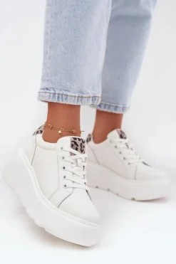Discount Buty damskie Vinceza Skórzane Sneakersy Damskie Na Platformie Panterka Vinceza 89144 Białe Biały