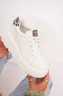 Discount Buty damskie Vinceza Skórzane Sneakersy Damskie Na Platformie Panterka Vinceza 89144 Białe Biały