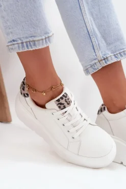 Discount Buty damskie Vinceza Skórzane Sneakersy Damskie Na Platformie Panterka Vinceza 89144 Białe Biały