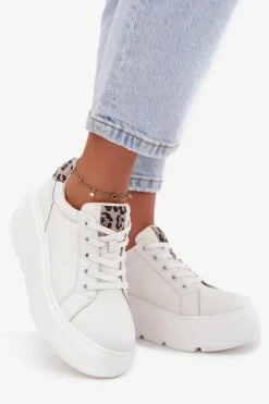 Discount Buty damskie Vinceza Skórzane Sneakersy Damskie Na Platformie Panterka Vinceza 89144 Białe Biały