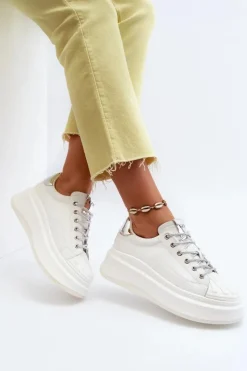 Hot GOE Skórzane Sneakersy Damskie Na Platformie NN2N4033 Białe