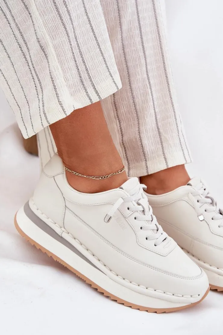 Damskie Big Star Shoes Skórzane Sneakersy Damskie Na Platformie Big Star RR274A333 Białe