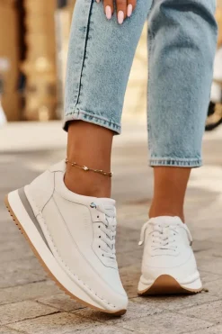 Damskie Big Star Shoes Skórzane Sneakersy Damskie Na Platformie Big Star RR274A333 Białe