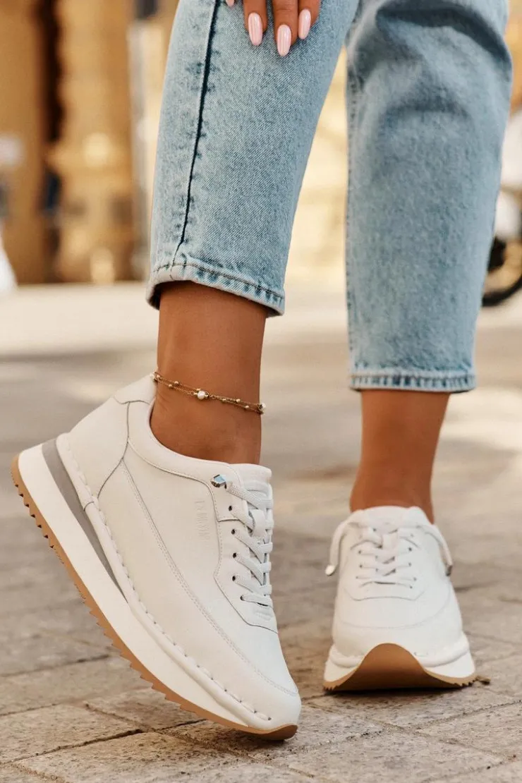 Damskie Big Star Shoes Skórzane Sneakersy Damskie Na Platformie Big Star RR274A333 Białe