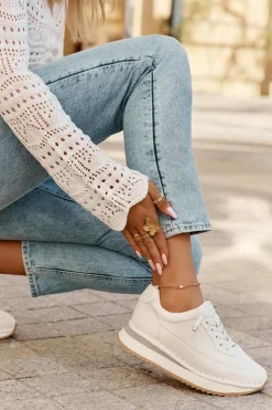 Damskie Big Star Shoes Skórzane Sneakersy Damskie Na Platformie Big Star RR274A333 Białe