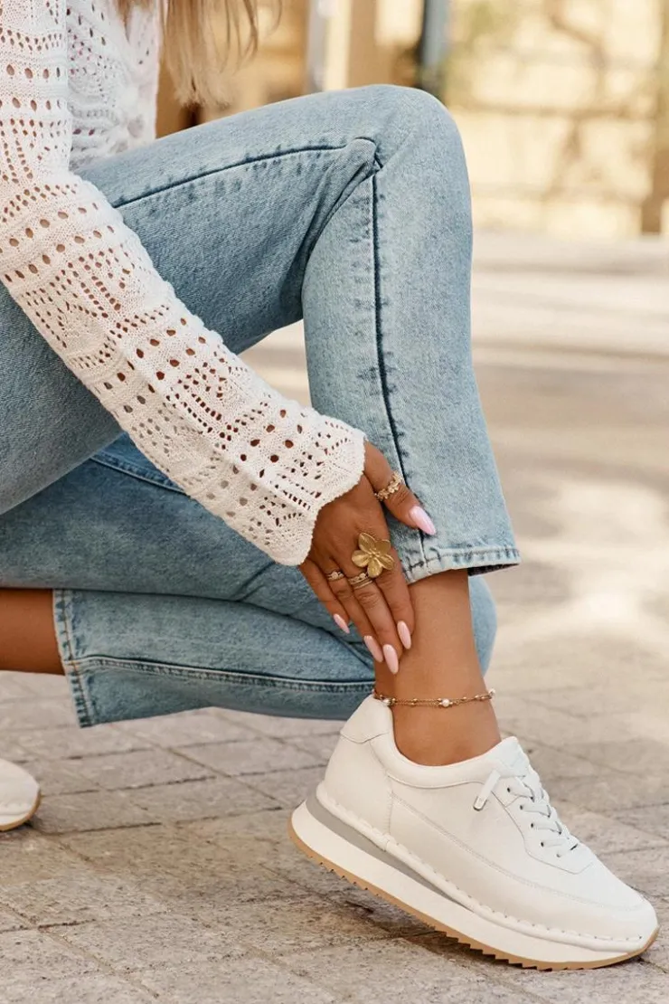 Damskie Big Star Shoes Skórzane Sneakersy Damskie Na Platformie Big Star RR274A333 Białe