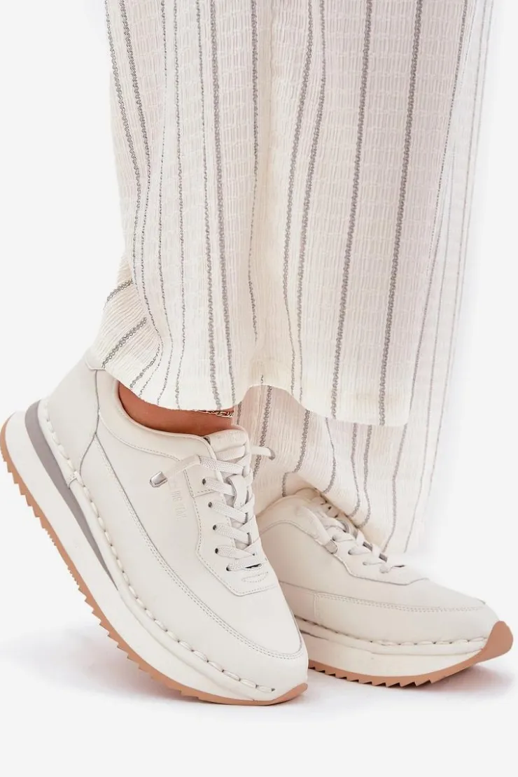 Damskie Big Star Shoes Skórzane Sneakersy Damskie Na Platformie Big Star RR274A333 Białe