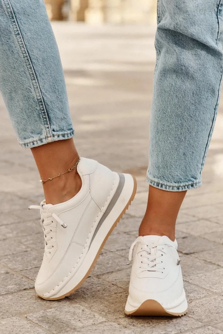 Damskie Big Star Shoes Skórzane Sneakersy Damskie Na Platformie Big Star RR274A333 Białe