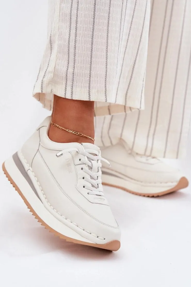 Damskie Big Star Shoes Skórzane Sneakersy Damskie Na Platformie Big Star RR274A333 Białe