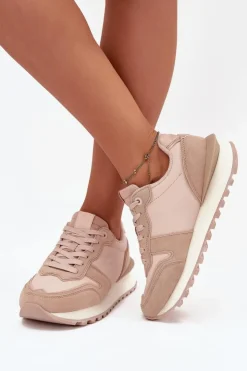 Big Star Shoes Buty Sportowe Big Star|Sneakersy Damskie*Skórzane Sneakersy Damskie Big Star OO274521 HI-POLY SYSTEM Nude Beżowy