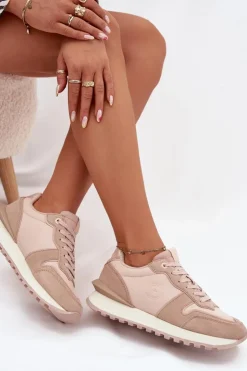 Big Star Shoes Buty Sportowe Big Star|Sneakersy Damskie*Skórzane Sneakersy Damskie Big Star OO274521 HI-POLY SYSTEM Nude Beżowy