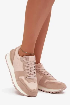 Big Star Shoes Buty Sportowe Big Star|Sneakersy Damskie*Skórzane Sneakersy Damskie Big Star OO274521 HI-POLY SYSTEM Nude Beżowy