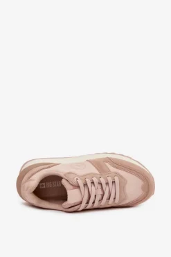 Big Star Shoes Buty Sportowe Big Star|Sneakersy Damskie*Skórzane Sneakersy Damskie Big Star OO274521 HI-POLY SYSTEM Nude Beżowy